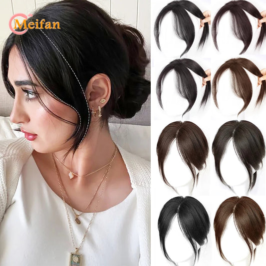 MEIFAN Synthetic Middle Part Topper Hairpiece with Bangs Clip-In Bangs Extension Natural Invisible Clourse Hairpiece for Women