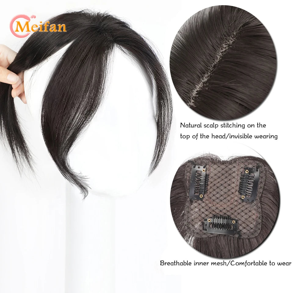 MEIFAN Synthetic Middle Part Topper Hairpiece with Bangs Clip-In Bangs Extension Natural Invisible Clourse Hairpiece for Women