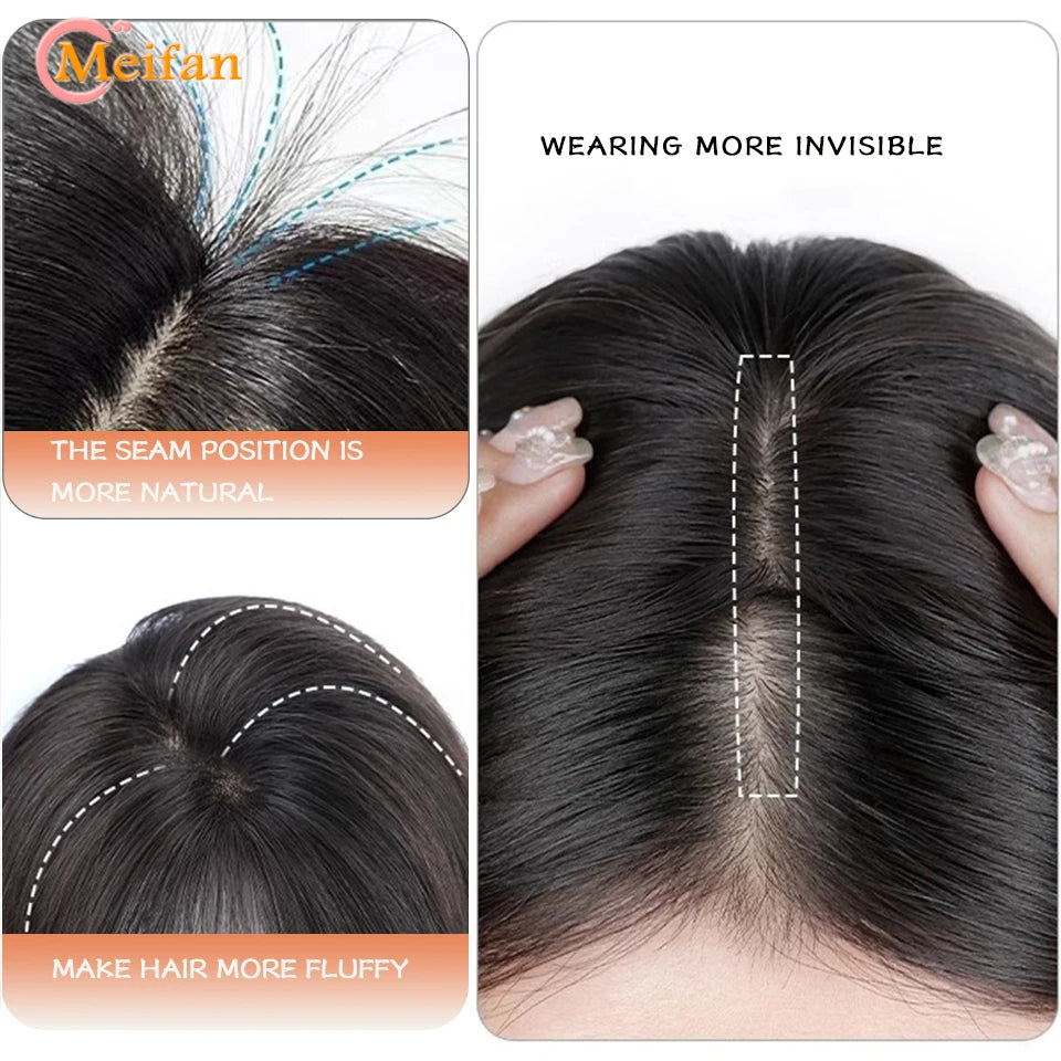 MEIFAN Synthetic Middle Part Topper Hairpiece with Bangs Clip-In Bangs Extension Natural Invisible Clourse Hairpiece for Women