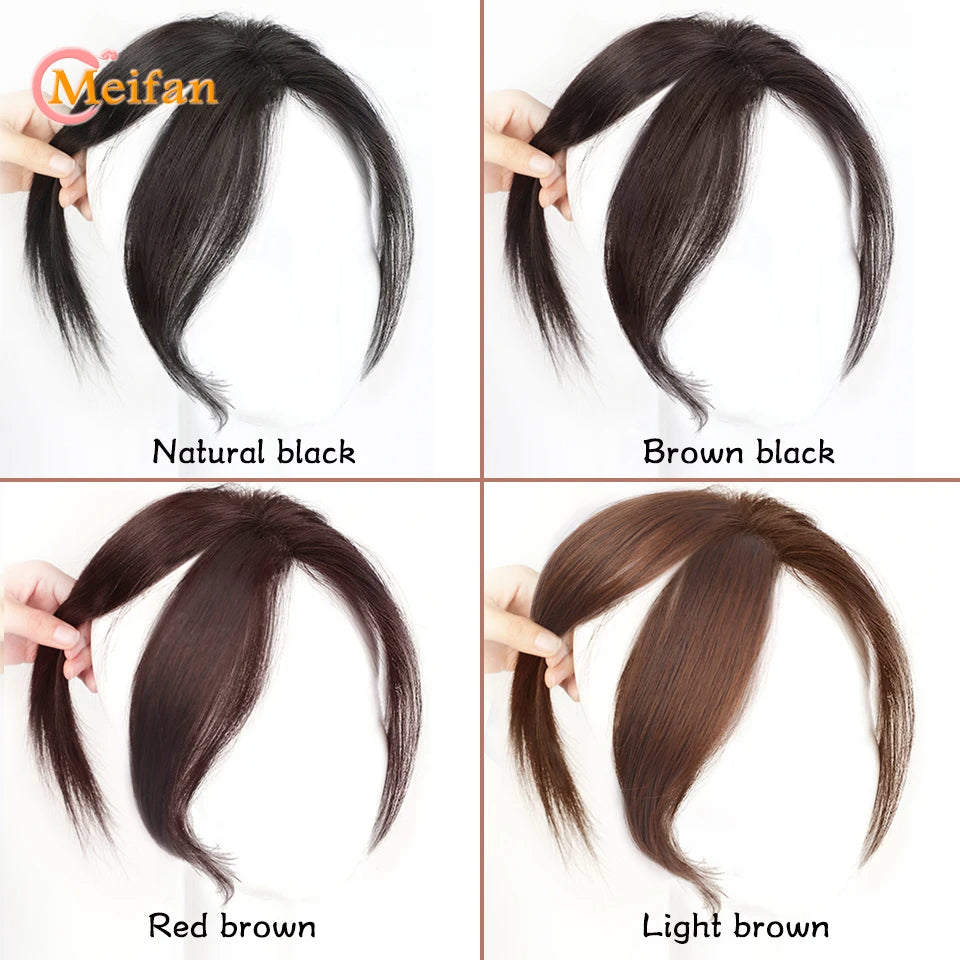 MEIFAN Synthetic Middle Part Topper Hairpiece with Bangs Clip-In Bangs Extension Natural Invisible Clourse Hairpiece for Women