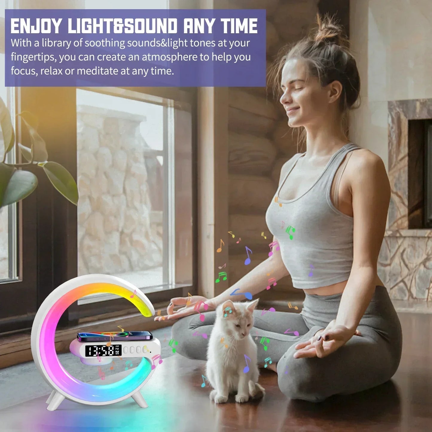 Wireless Charger Stand Pad RGB Night Light Alarm Clock Bluetooth Speaker For iPhone Samsung Earphone Fast Charging Dock Station